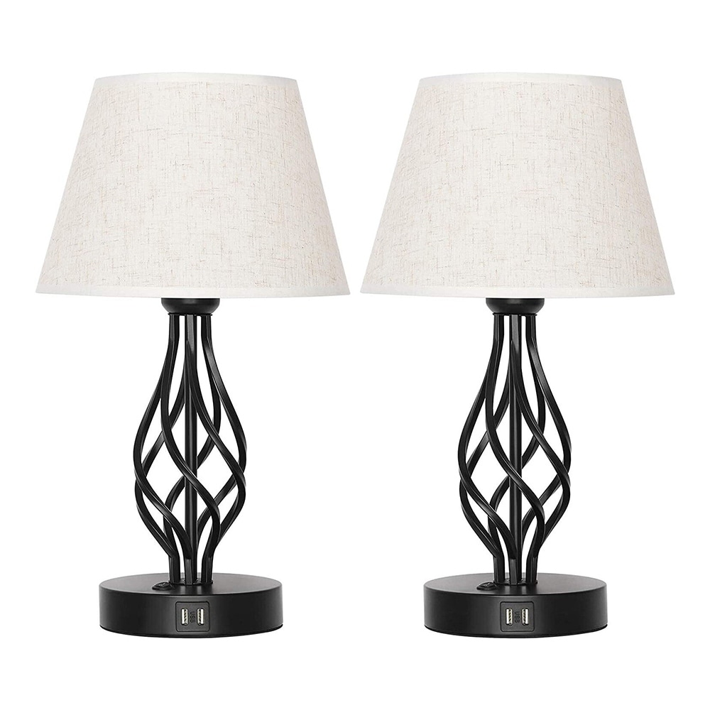 Set of 2 Farmhouse Metal Nightstand Lamps with Dual USB Ports 5.5 x 16 On Sale Bed Bath Beyond 37349868