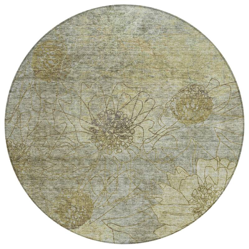 Machine Washable Indoor/ Outdoor Contemporary Floral Chantille Rug
