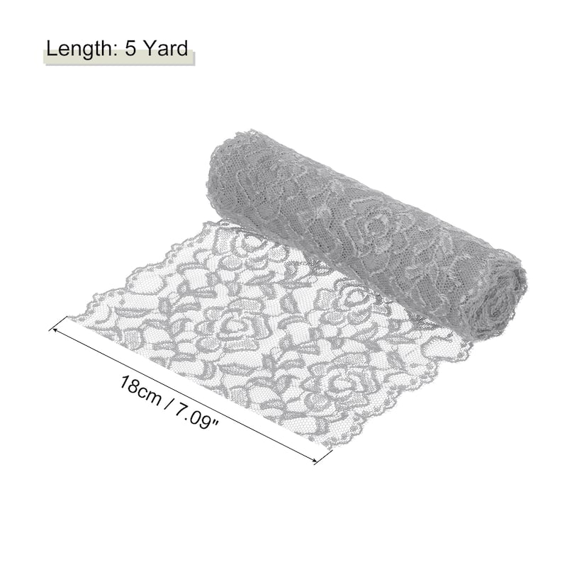 7 Inch Wide 5 Yard Lace Ribbon Floral Pattern Lace Trim Ribbon - Gray