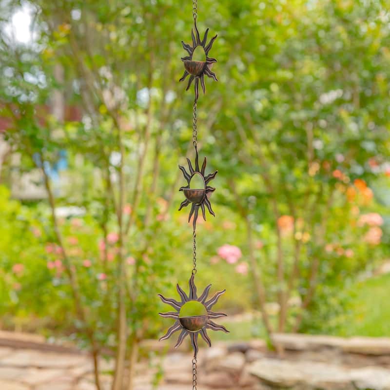 76.25" Long Antique Bronze Rain Chain with Bohemian Sun & Moon - Iron - Bronze - Small