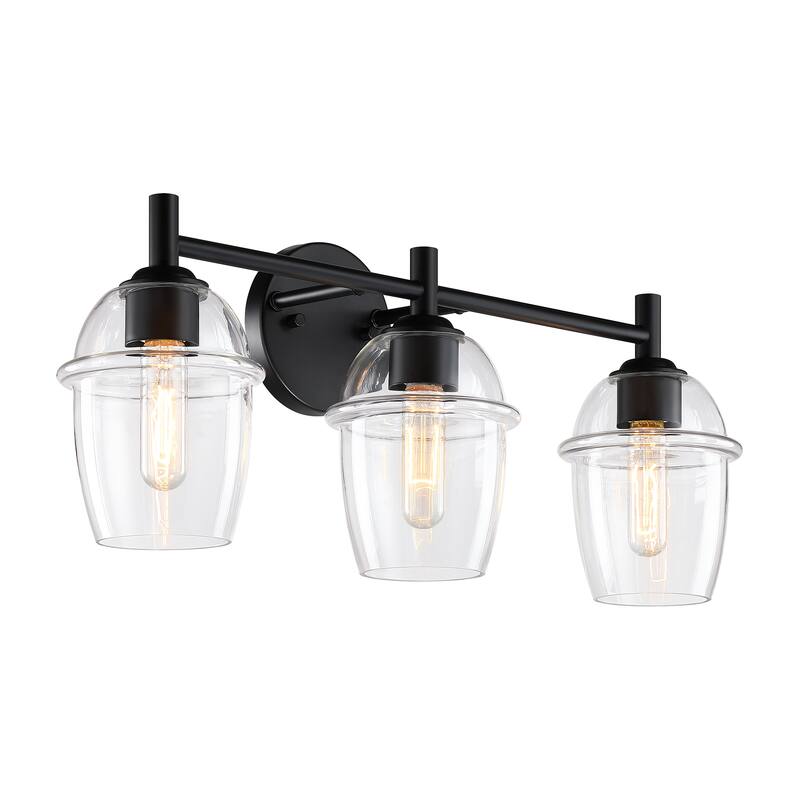 Summer Jazz 24 in. 3-Light Matte Black Vanity Light with Clear Glass Shades for Bathrooms