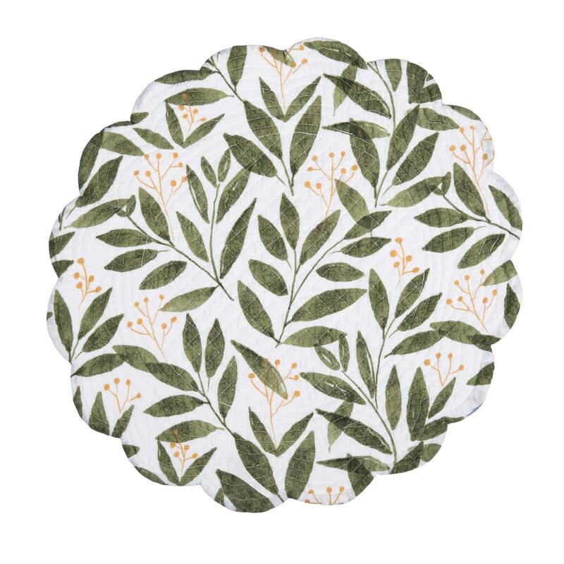 Joelle Floral Flowers Palm Leaf Vibrant Scalloped Round Placemats Set of 6, 17" - Multicolored