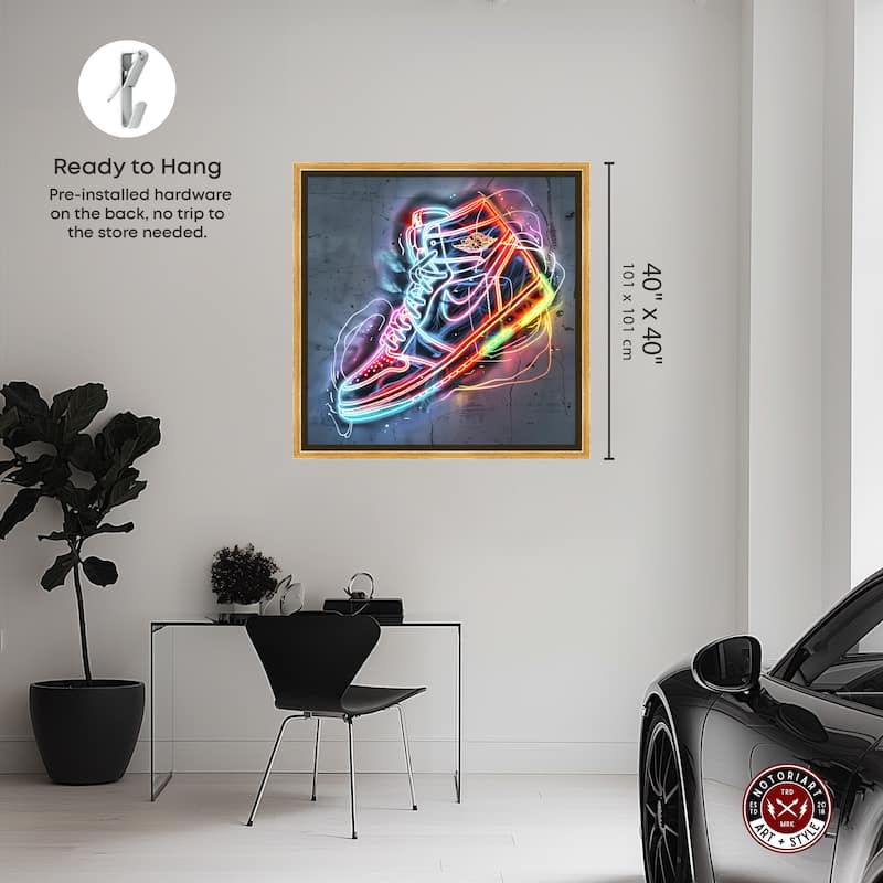 Notoriart Colorful Light Up Neon Sneaker Framed Sneaker 1 Piece Canvas Wall Art