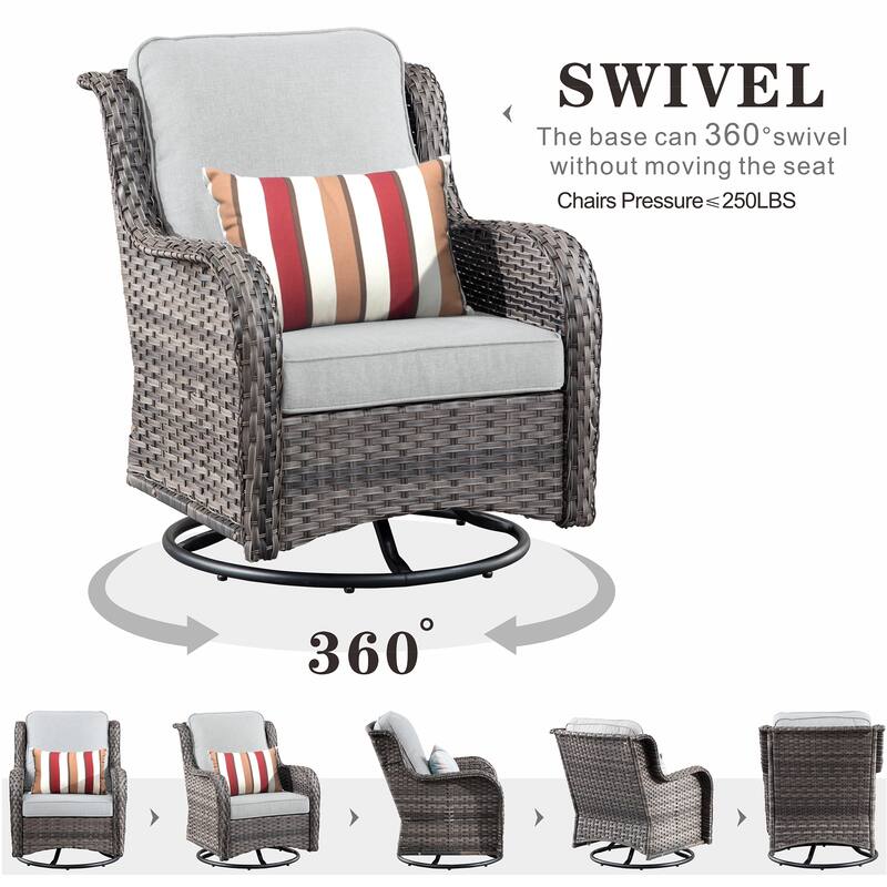 OVIOS 6-piece Patio Loveseat Swivel Chair Set With 42" Fire Table