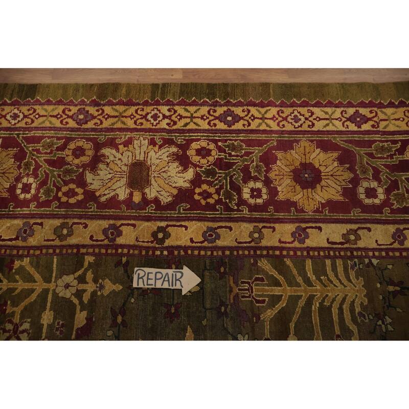 Hand Knotted Oriental 100% Wool Carpet Traditional Floral Green Agra Area Rug - 14' 10'' X 13' 1''