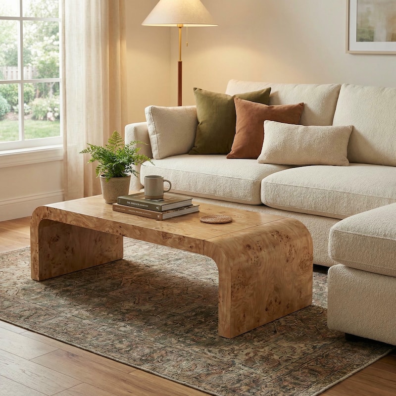 Christopher Knight Home - Burri Modern 53.7" Rectangular Waterfall Coffee Table with Curved Edges, Versatile for Living Areas