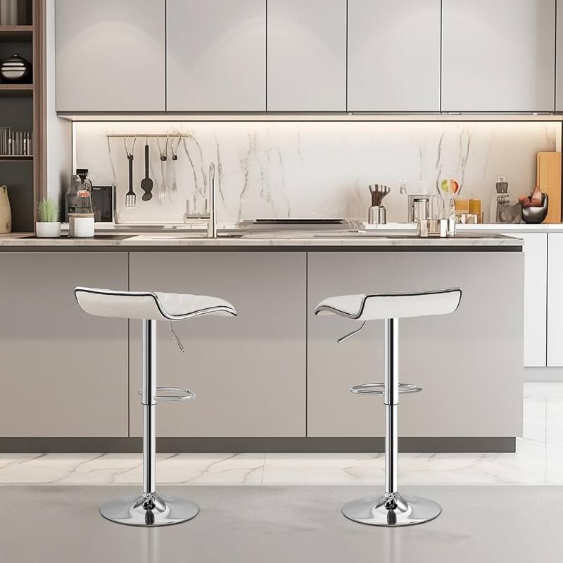 VECELO Barstools Adjustable Height Faux Leather Backless Modern Swivel Bar Stools (Set of 2)-Five colors