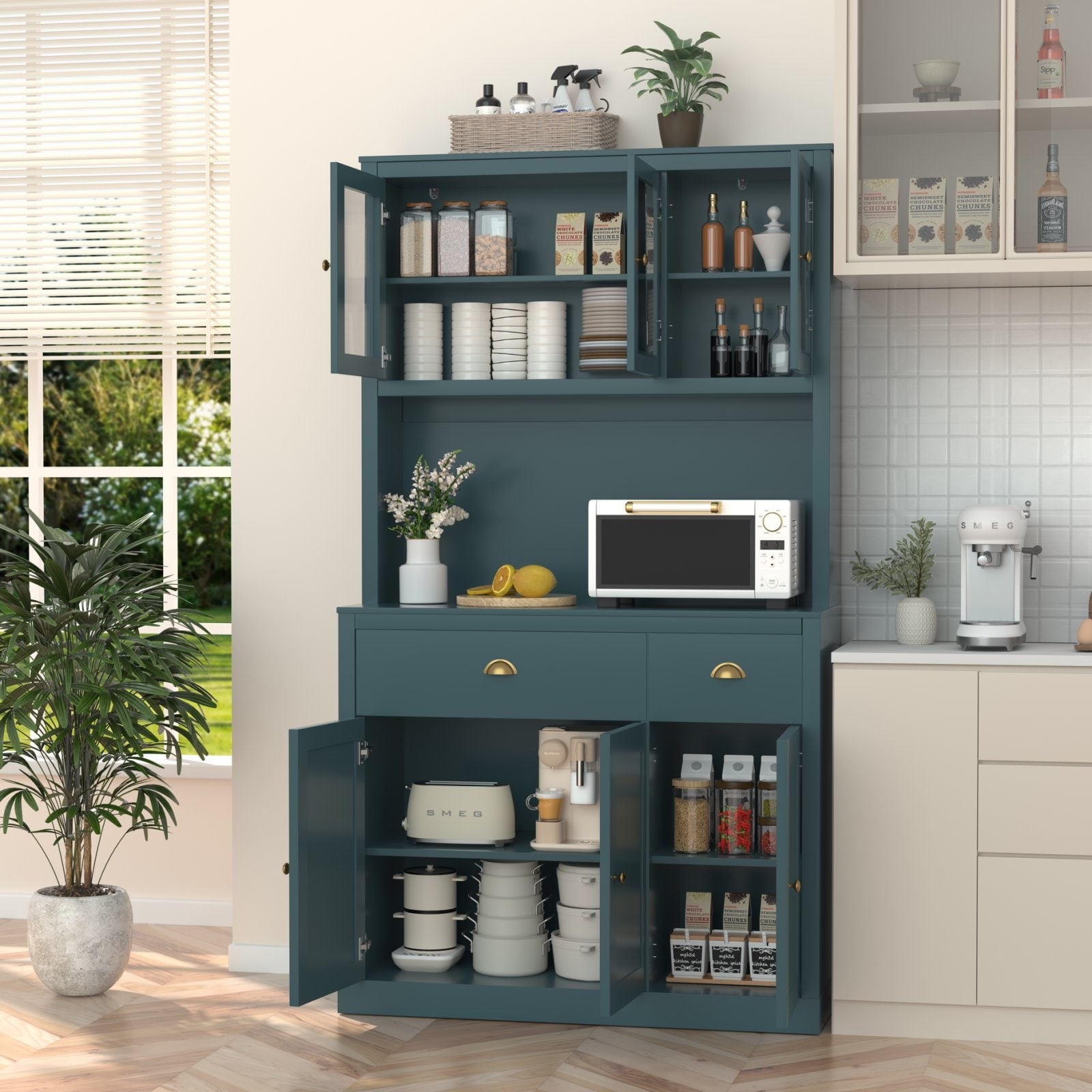 通販でクリスマス VEIKOUS Kitchen Pantry Storage Cabinet Cupboard with Framed 冷蔵庫