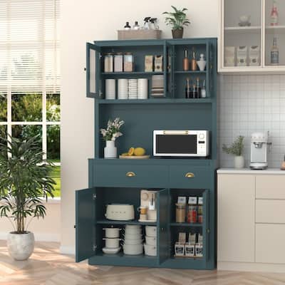 VEIKOUS Kitchen Pantry Storage Cabinet Cupboard with Framed Glass Door and Drawer
