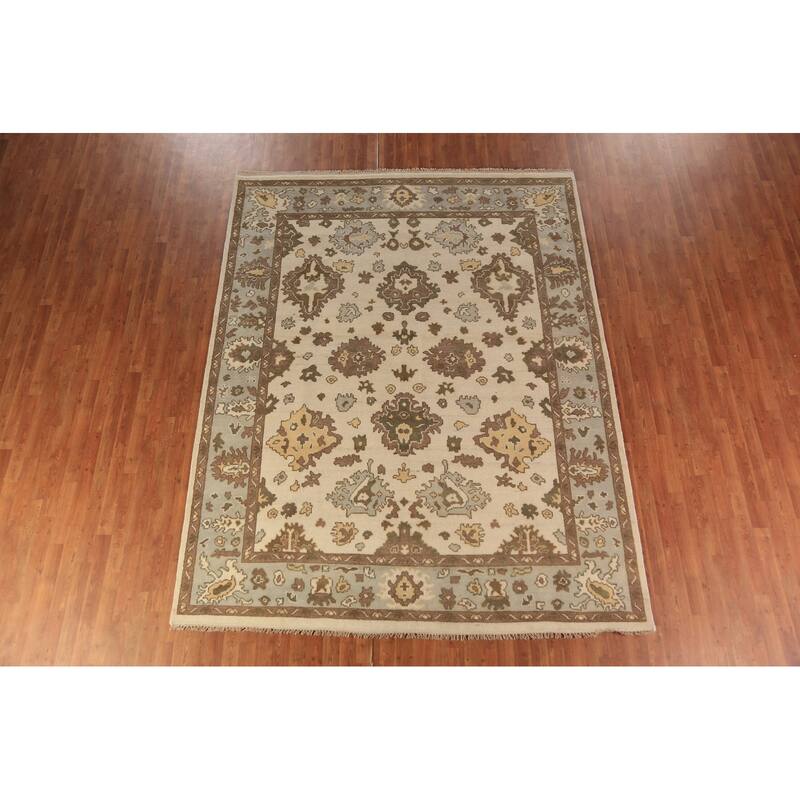 Earth Tone Oushak Indian Area Rug Hand-Knotted Wool Carpet - 8'0"x 10'2"
