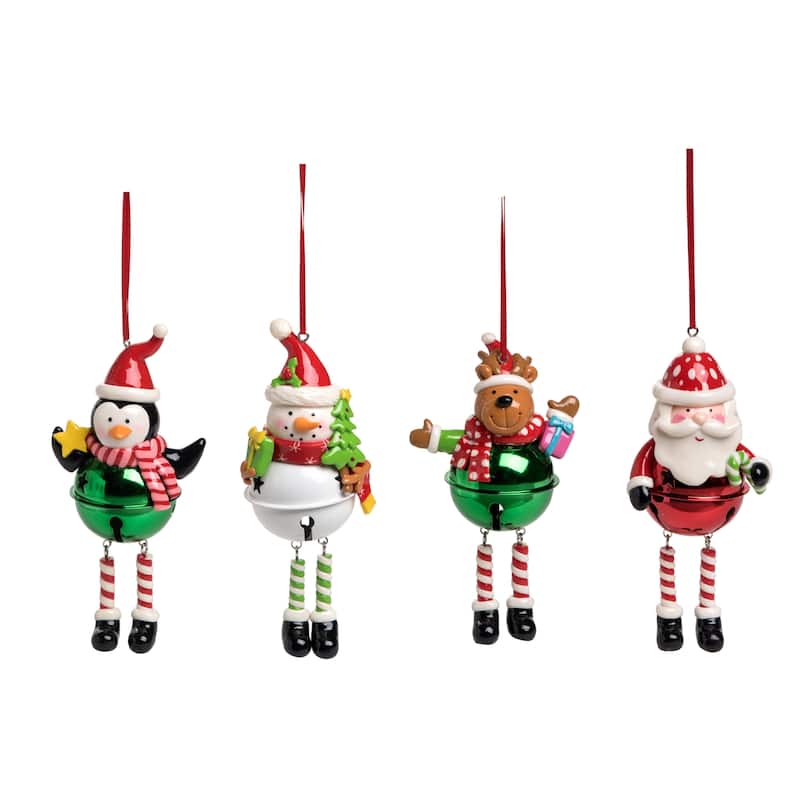 Transpac Dangle Leg Christmas Bell Ornament Set of 4 Christmas Home Decorations