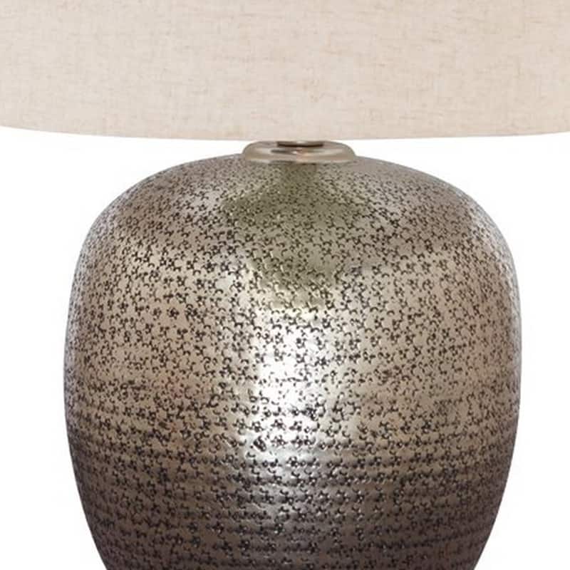 Bellied metal Body Table Lamp with Splotched Details, Brass and Cream