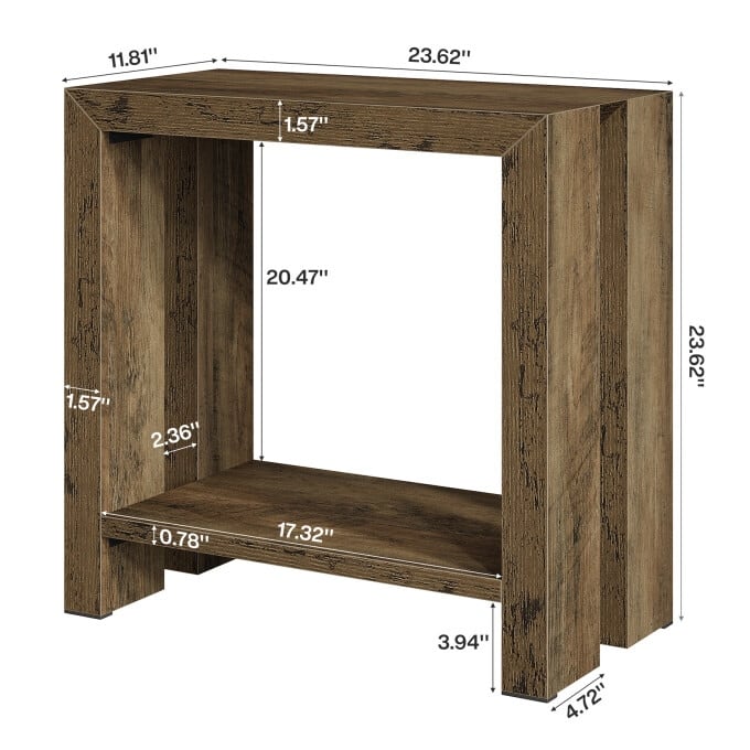 23.62'' Rustic Side Table, Wooden End Table, Night Stand with Shelf