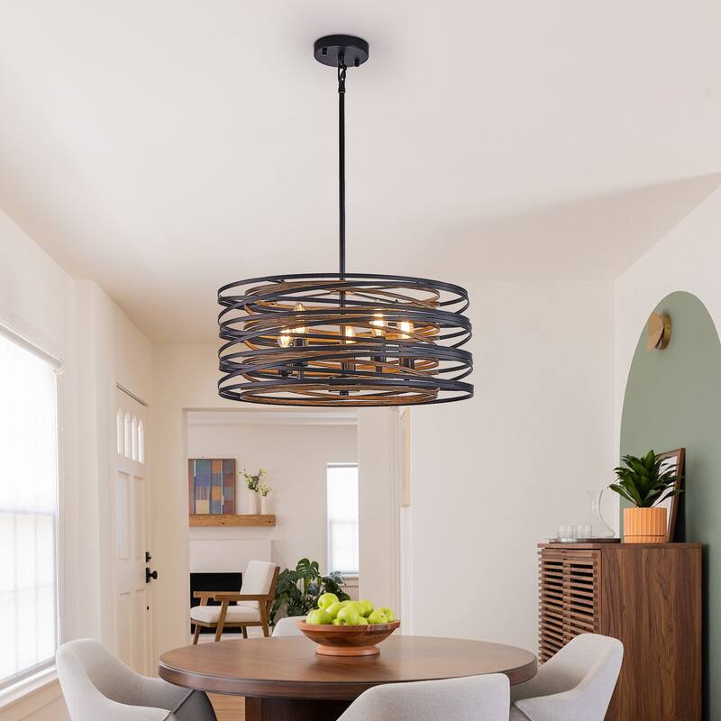 20" 5-Light Black Walnut Pendant - Rustic Industrial - Kitchen Dining (No Bulbs)