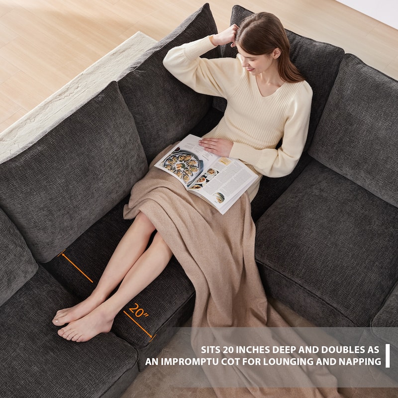 [VIDEO provided] [New] 110*29" Modern Modular Sofa, 4 Seat Chenille Sectional Couch Set with 2 Pillows Included, Freely Combinab