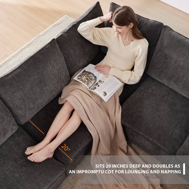 [VIDEO provided] [New] 110*57" Modern U Shape Modular Sofa, 6 Seat Chenille Sectional Couch Set with 2 Pillows Included, Freely