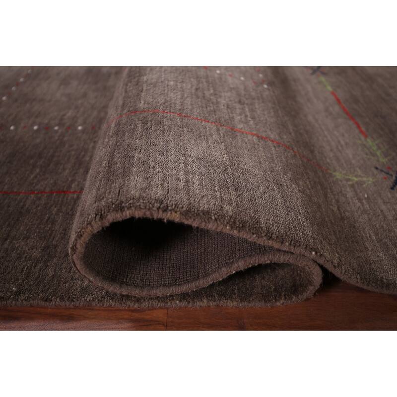 Brown Gabbeh Oriental Area Rug Hand-Knotted Wool Carpet - 5'0"x 6'11"