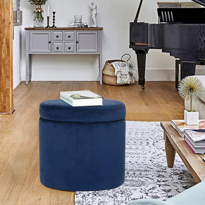 Adeco Oval Storage Ottoman, Modern Velvet Footrest Vanity Makeup Stool