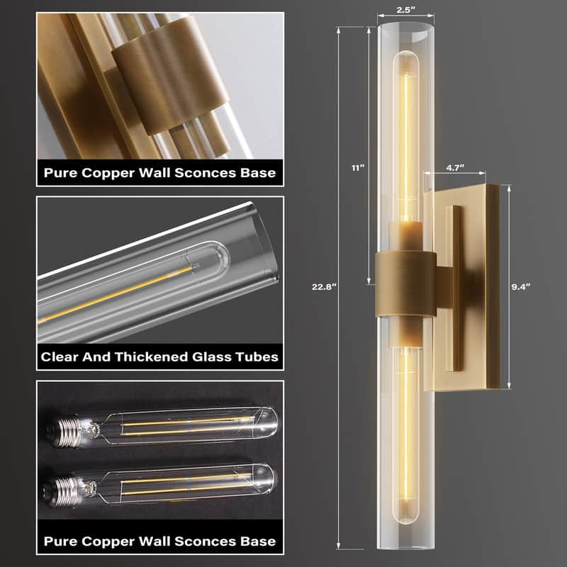 KAYLA Modern Glass Wall Sconces, Indoor Wall Lighting Wall Light Fixtures, Vanity Light with Glass Shade(2-Sets)