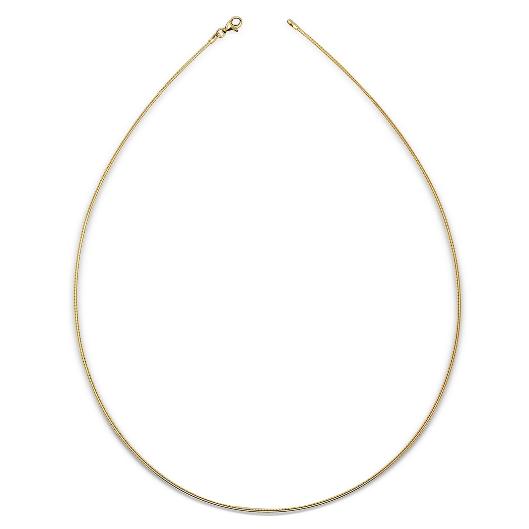 Curata Italian Sterling Silver Round 2mm Yellow-gold-plated Omega Necklace (16-20') - Yellow