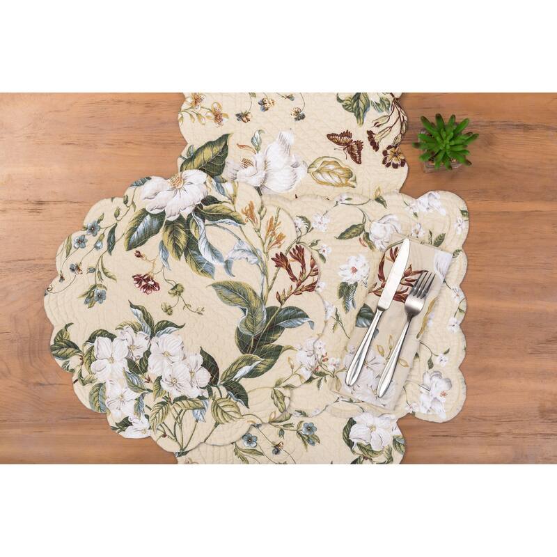 Garden Images Reversible Machine Washable Round Quilt Placemats Set of 6