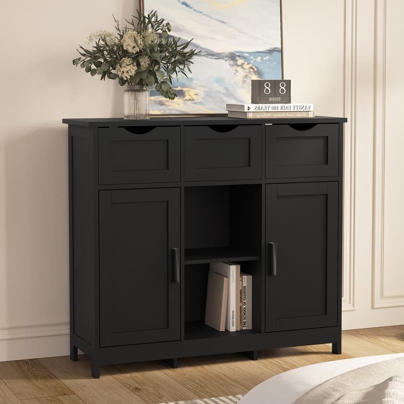 Versatile Wooden Storage Cabinet with Drawers & Adjustable Shelves for Living Room, Bedroom, and Bathroom