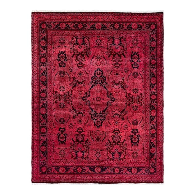 Overton Hand Knotted Wool Vintage Inspired Modern Contemporary Overdyed Pink Area Rug - 8' 0" x 10' 4"