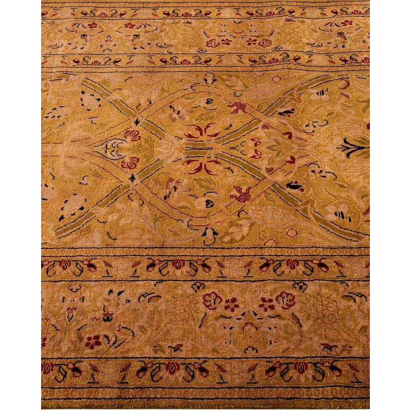 Overton Hand Knotted Wool Vintage Inspired Modern Contemporary Overdyed Gold Runner Rug - 3' 1" x 12' 10"