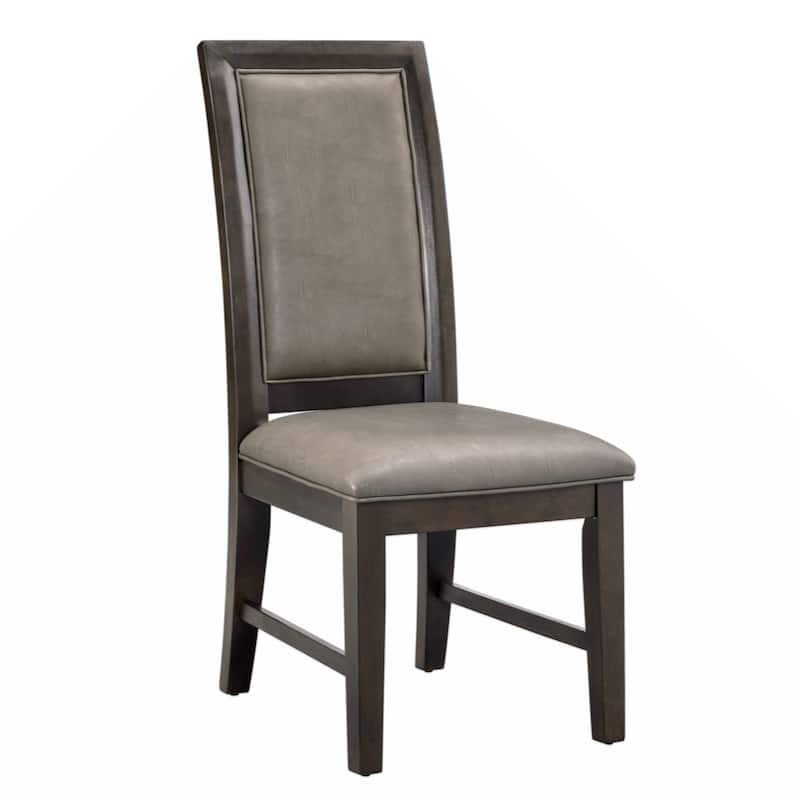 2pc Brown Upholstered Seat Back Cushion Dining Chair Set Wooden Furniture