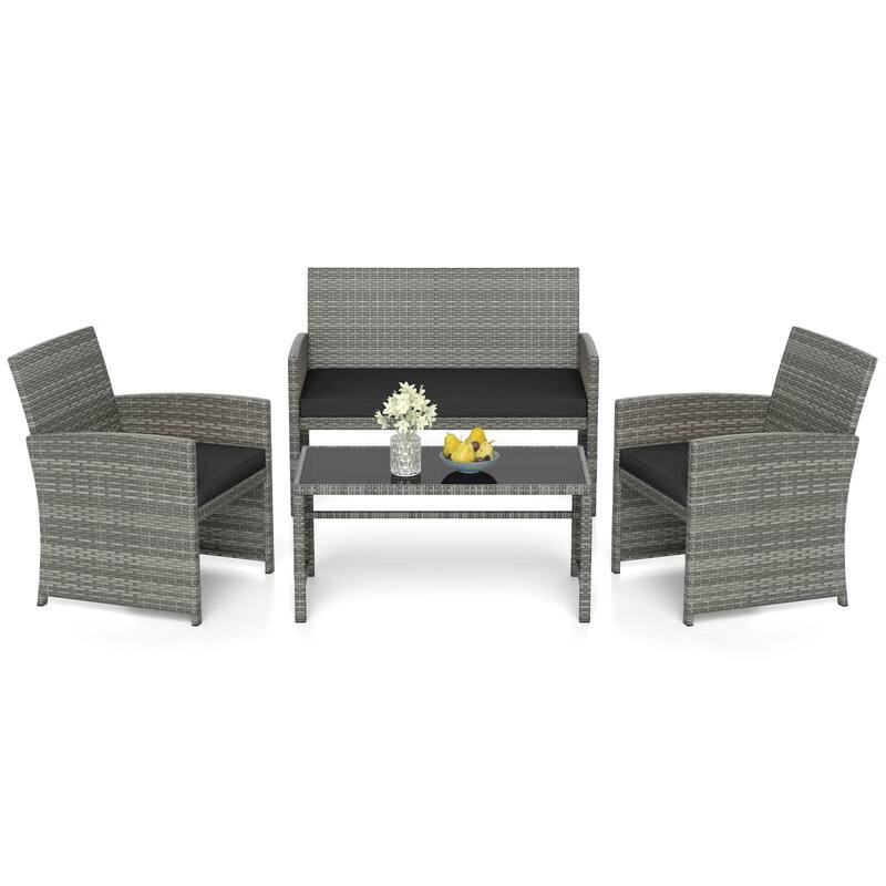 Costway 4 PCS Patio Conversation Set with Seat Cushions & Tempered - See Details