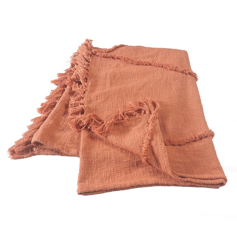 Sevita Handmade Tufted Diamonds Natural Cotton Throw Blanket - Clay Terracotta
