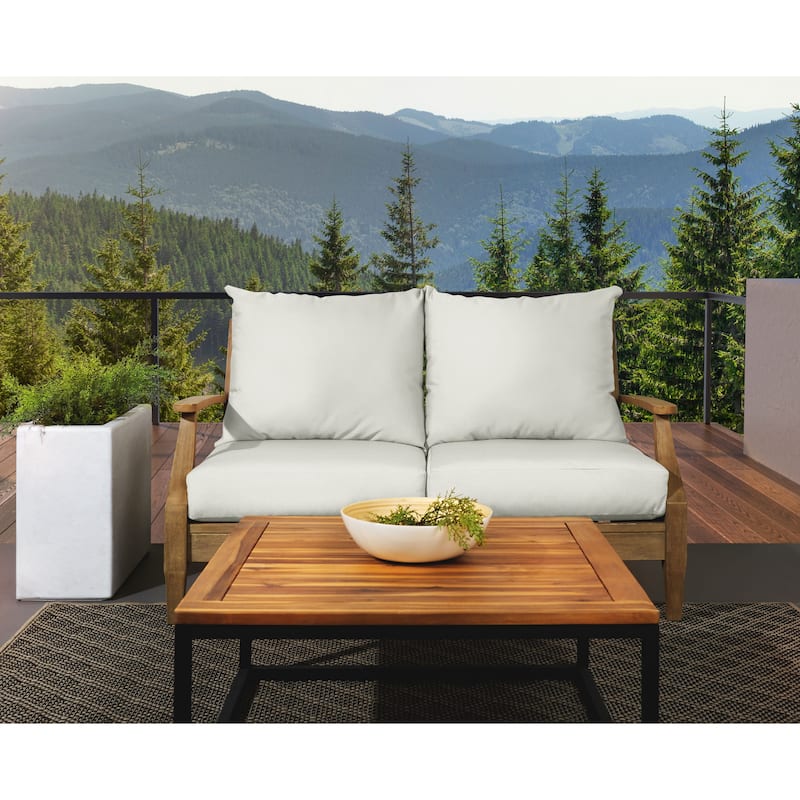 Sorra Home Outdoor Valdese Boucle Loveseat Pillow and Cushion Set - 23.5 in W x 23 in D x 5 in H - Snow