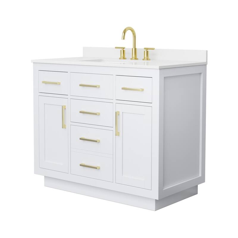 Beckett TK 42-inch Single Vanity, 3 Hole Quartz Top - White, Gold Trim, White Quartz Top