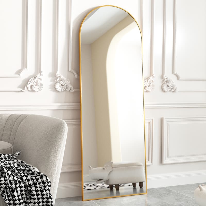 Arched Full Length Floor Mirror Full Body Standing Mirror Wall Decor - 63"x20" - Gold