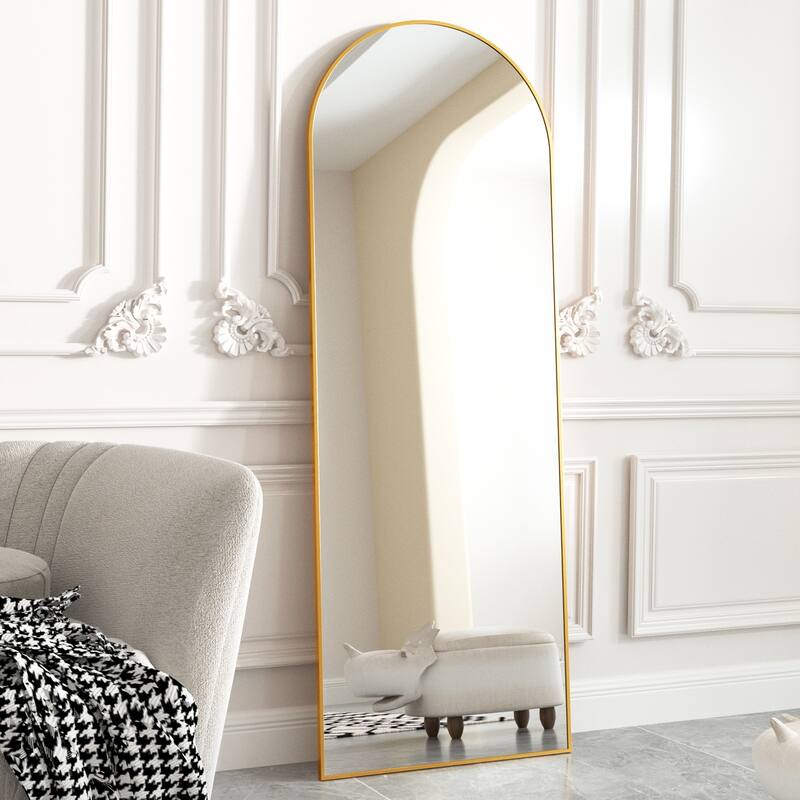 Arched Full Length Floor Mirror Full Body Standing Mirror Wall Decor - 63"x20" - Gold