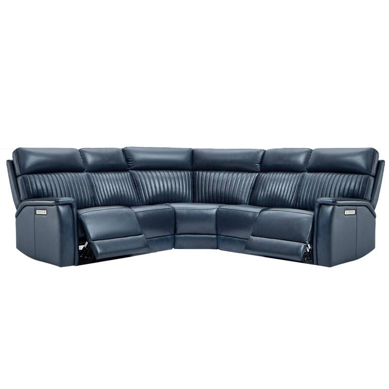 Genuine Leather Power Recliner Sectional Sofa with Console, Ajustable Headrest, USB&USB-C Port