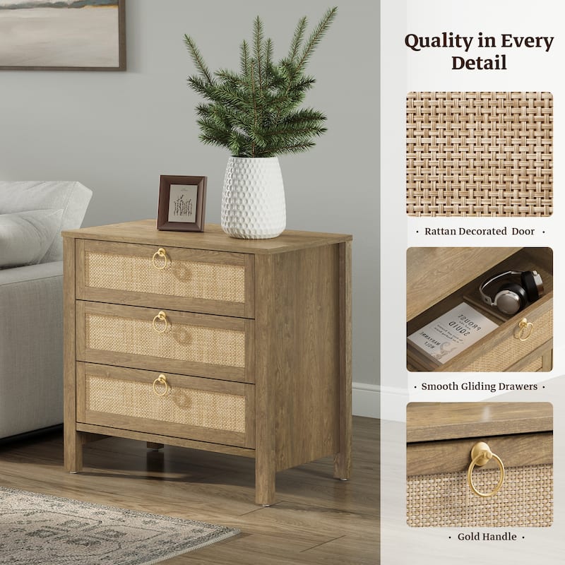 Set of 2 Farmhouse Style Nightstands with 3 Drawers