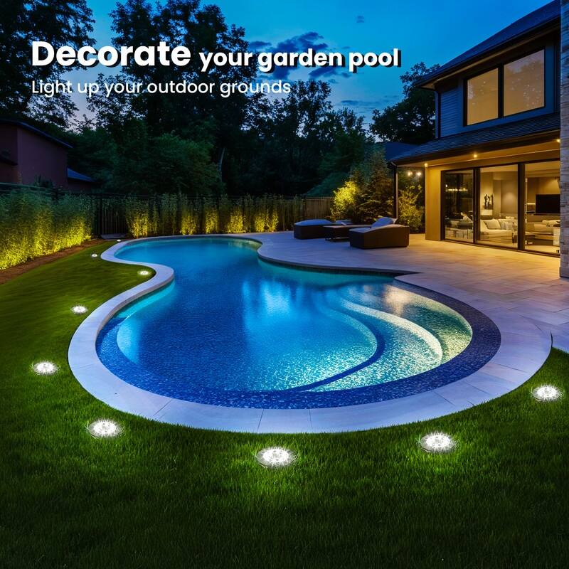 FKHouse Cool White 8 LED Solar Outdoor Waterproof In-Ground Path Lights - 6