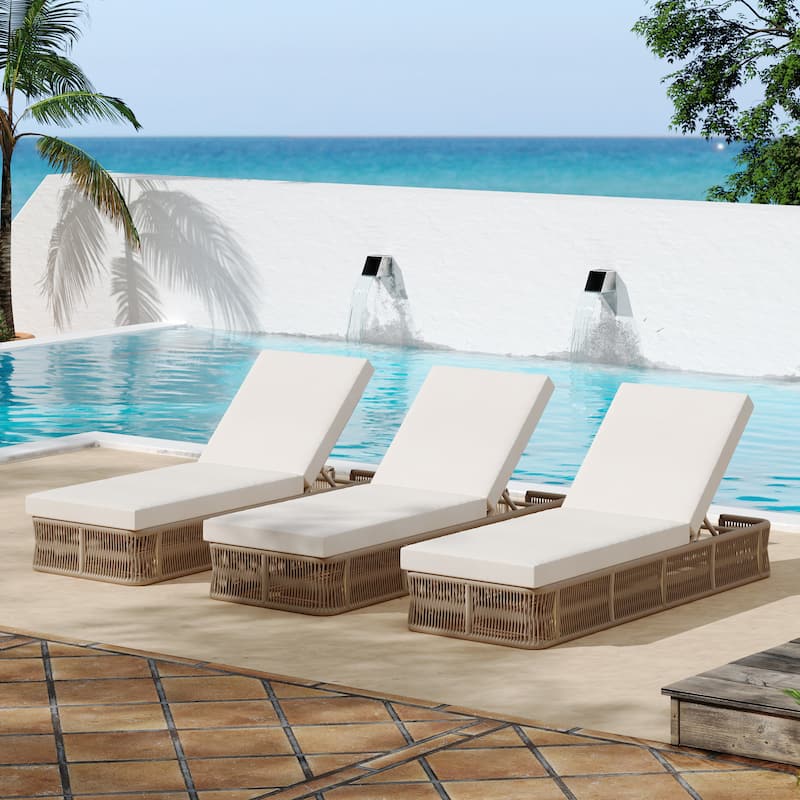 Christopher Knight Home - Solara Outdoor Adjustable Rope Base Sunlounge with Beige and White - Beige-Set of 3