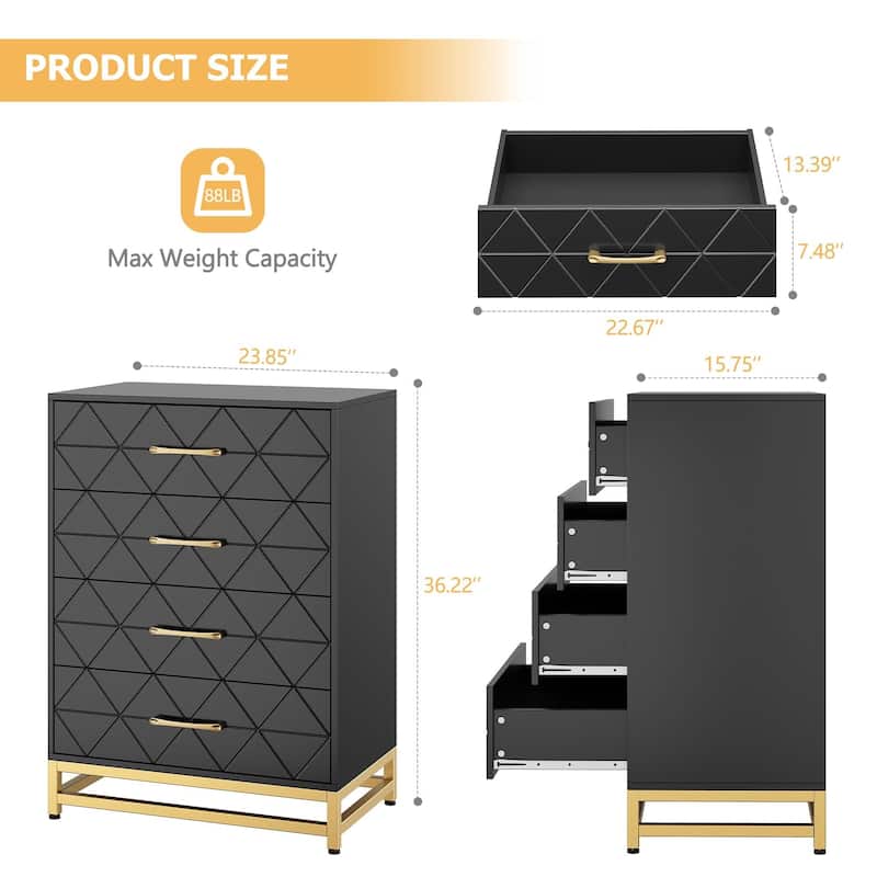 Chest of 4 Drawers Dresser with Metal Handle