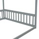 preview thumbnail 8 of 25, Full Size Canopy Frame Floor Bed with Fence and Guardrails, Grey