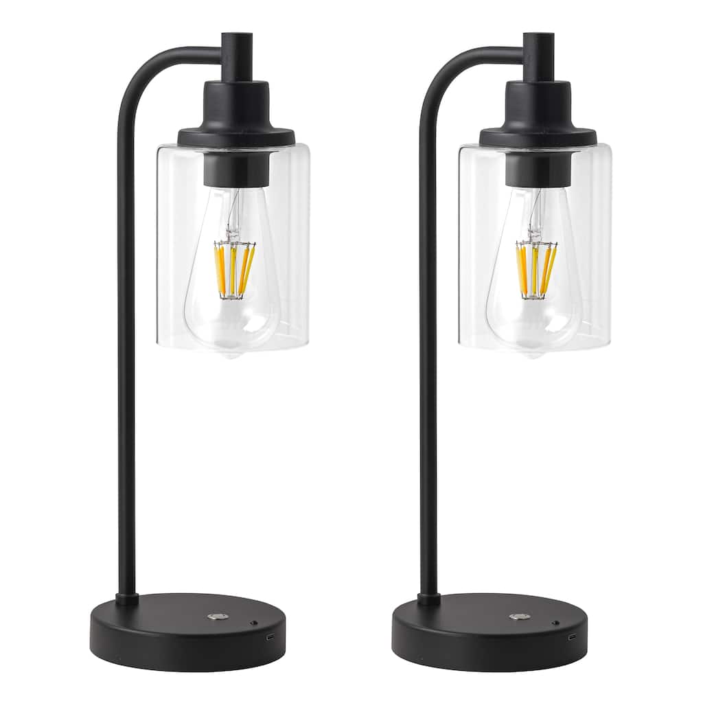 C Cattleya 2-Pack Battery-Operated Matte Black Table Lamp with Remote Control