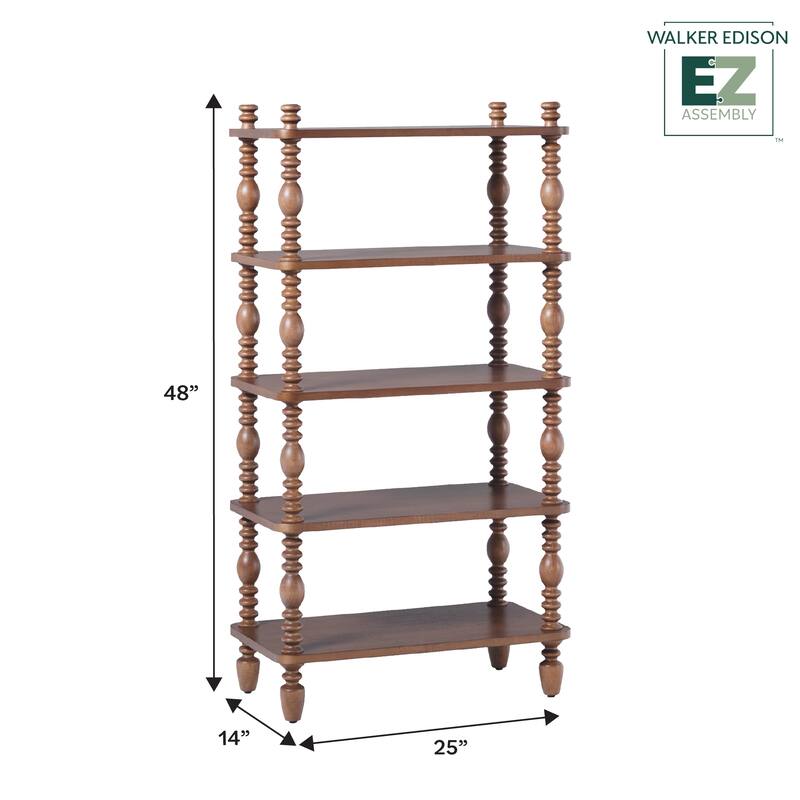 Walker Edison Easy Assembly Solid Wood Short Bookshelf with Wood-Turning Details