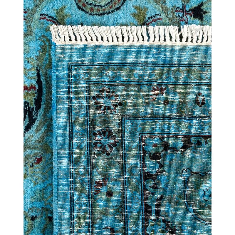 Overton Hand Knotted Wool Vintage Inspired Modern Contemporary Overdyed Blue Area Rug - 9' 2" x 12' 3"