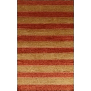 Gold/ Orange Striped Modern Gabbeh Kashkoli Wool Area Rug Hand-knotted ...
