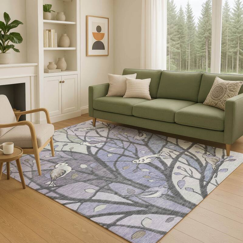 Machine Washable Indoor/ Outdoor Bird Mosaic Chantille Rug