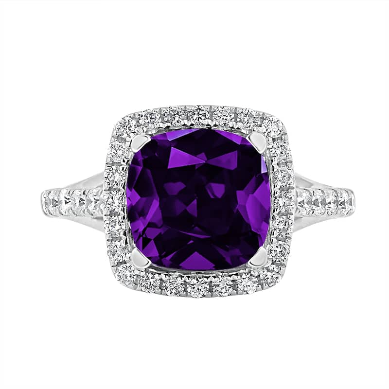 Auriya 1 5/8ct Cushion-cut Purple Amethyst and Halo Diamond Engagement Ring 1/2cttw 14k Gold
