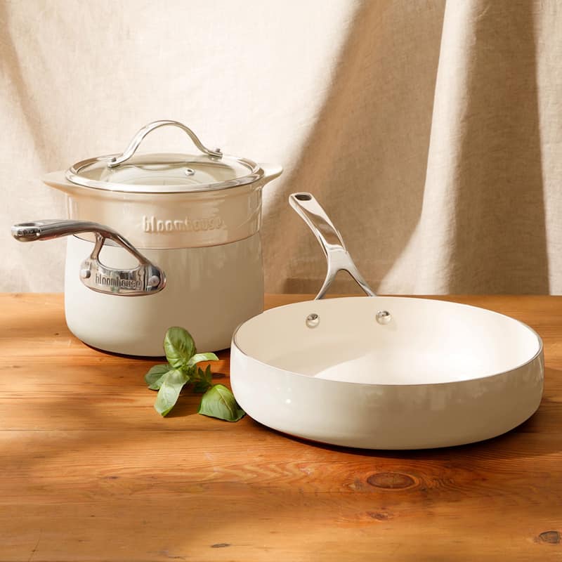 Bloomhouse 4-Piece Aluminum Cookware Set w/ Non-Stick Non-Toxic Ceramic Interior and Ceramic Steamer Insert