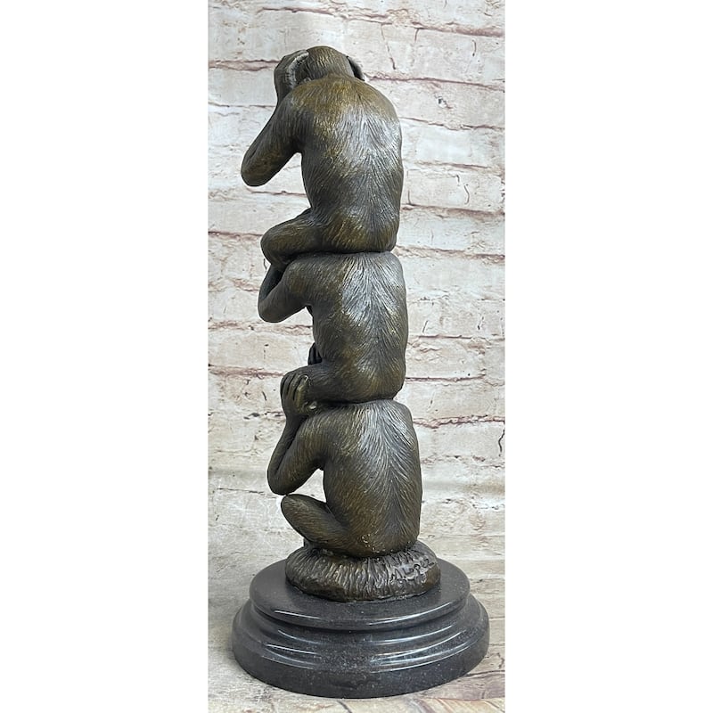 See Hear Speak No Evil Three Wise Monkeys Bronze Sculpture Statue