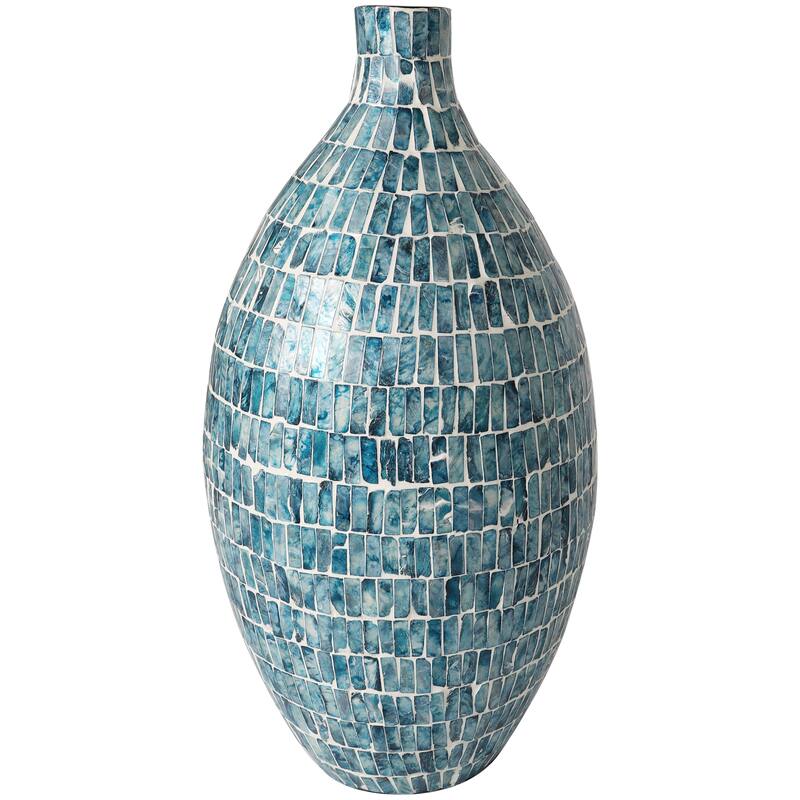 Blue Mother of Pearl Shell Handmade Mosaic Inspired Decorative Vase